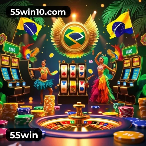 App 55win para iOS e Android — interface mobile, login biométrico e PIX integrado